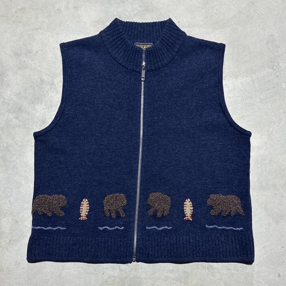 Woolrich Jackets & Blazers - Woolrich Vest Vintage Medium Women Blue Wool Embroidered Bear Fish Hand Sewn Zip
